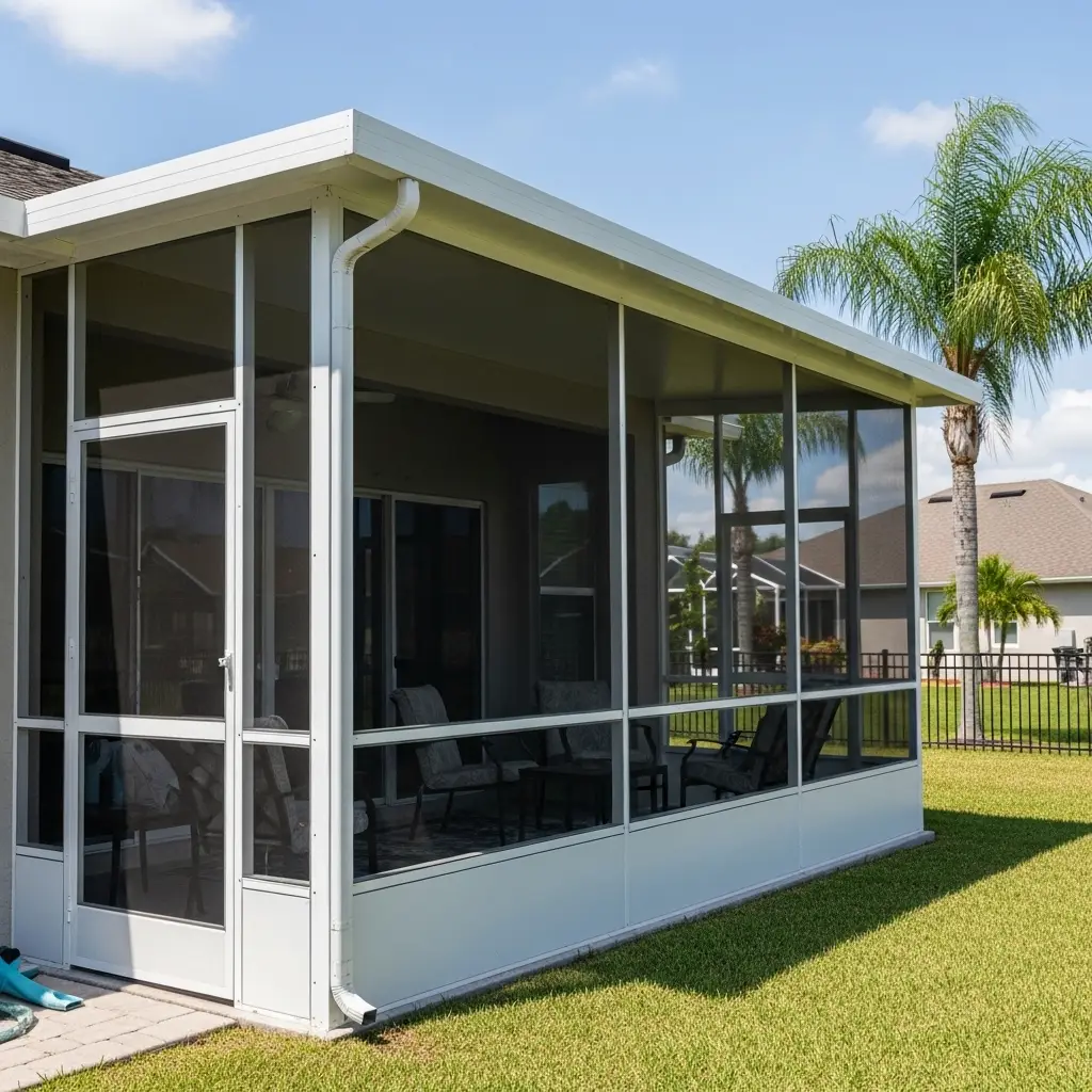 custom lanai enclosure installation in Cocoa, FL home with aluminum frame and screen panels