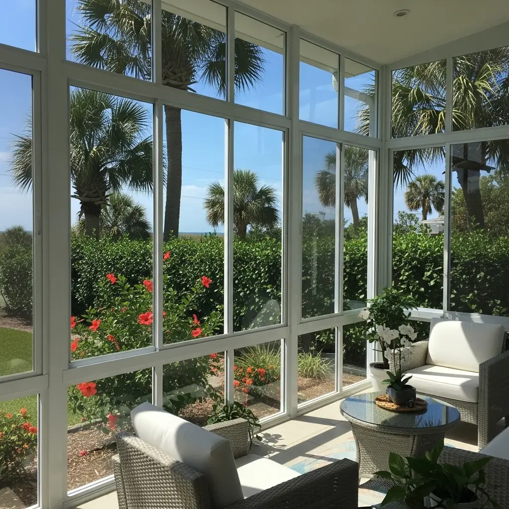 lanai enclosure repair in Cocoa, FL home with tropical backyard view