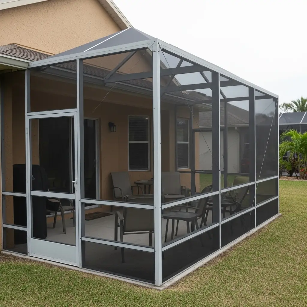 pool screen enclosure attached to home patio in Cocoa, FL residential backyard