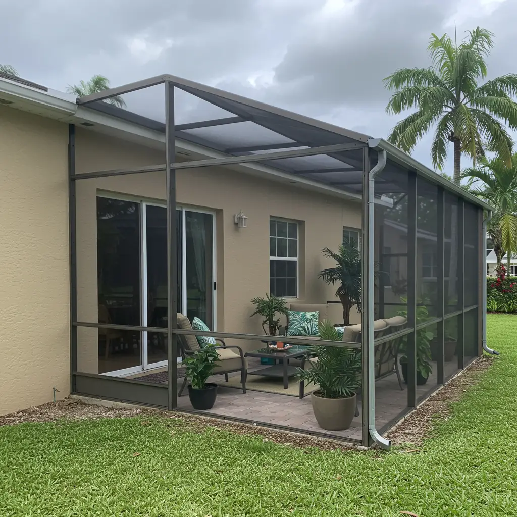 screened patio enclosure replacement in Cocoa, FL residential home with outdoor seating