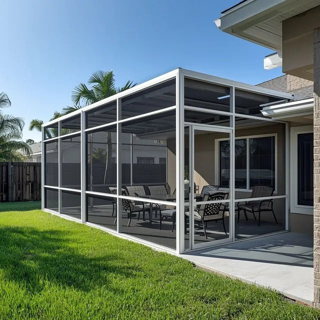 Insulated roof patio screen enclosure installation in Cocoa, FL residential backyard